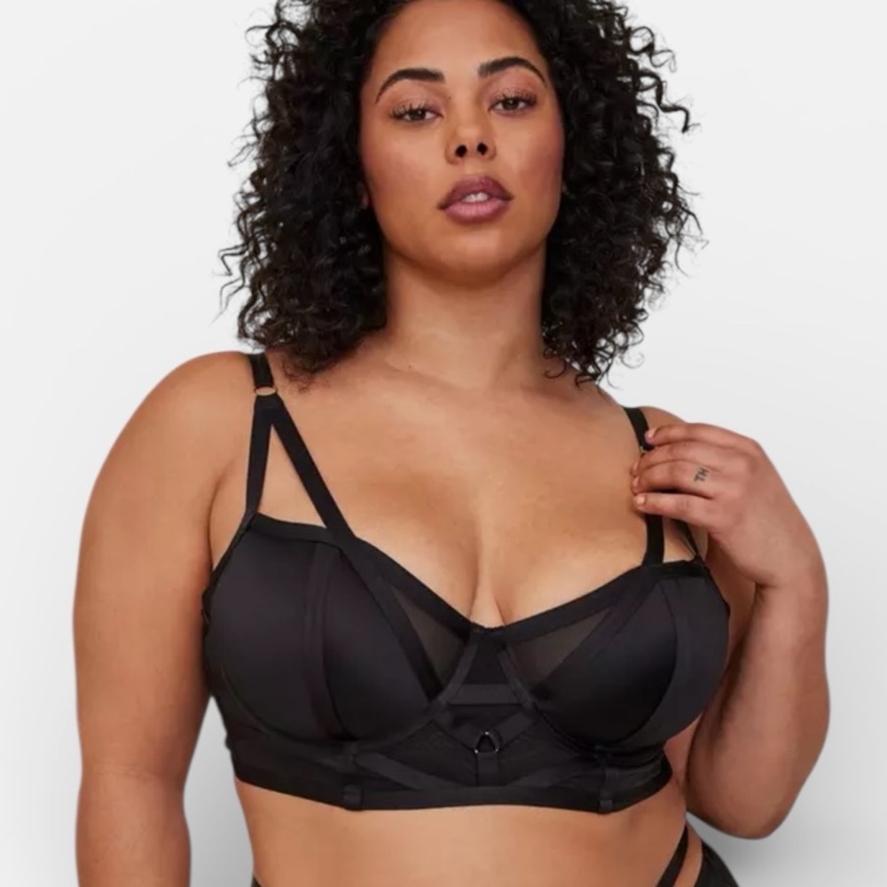 Torrid Curve Black Strappy Satin Underwire Longline Bra